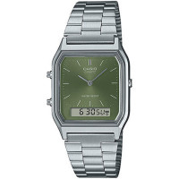 Casio Vintage AQ-230A-3AMQYES – Unisex Ρολόι Διπλής Ένδειξης (Ατσάλινο Μπρασελέ, Πράσινο Καντράν)